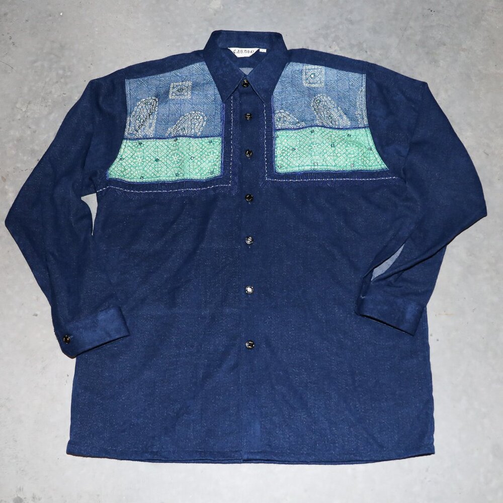 Vintage 80s Terry Cloth Collared Formal Evening‎ Button Down Mens Shirt Size XL